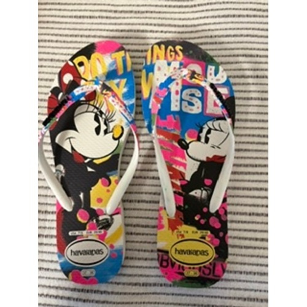 Havaianas Slim Disney Minnie Mouse Flip Flops Multi Color Pop Art Women 7/8